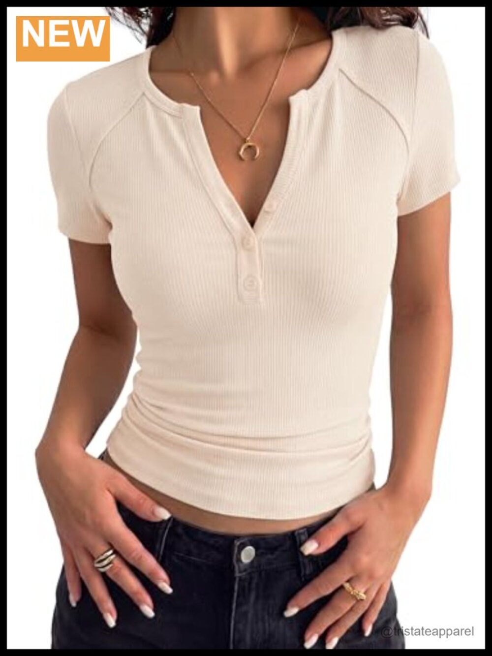 PRETTYGARDEN Womens Ribbed Henley Top Short Sleeve V Neck Button Up Summer Tee